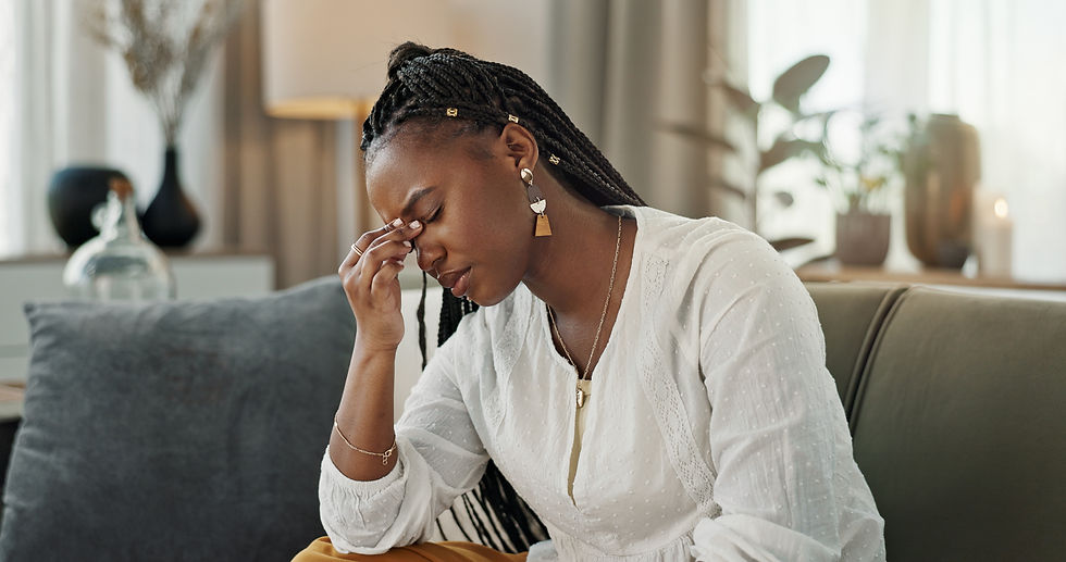 Stressed african american woman, in need of anxiety relief