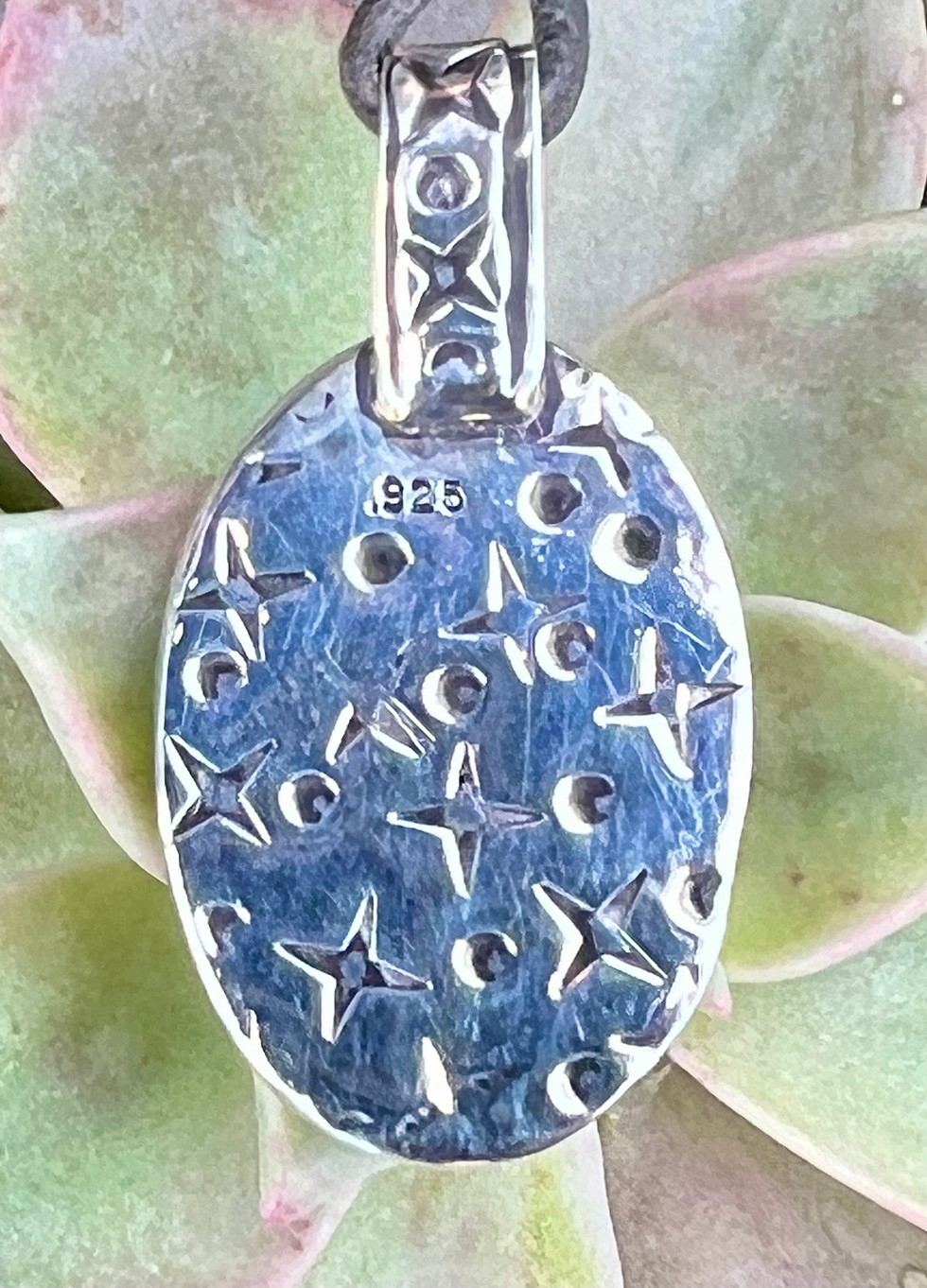 Thumbnail: Unique Royston Ribbon Turquoise, Set in Hand Stamped Sterling Silver Pendant