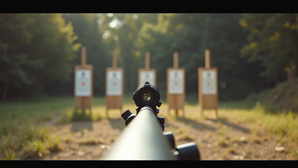 Eye-level view of a target range with various targets set up