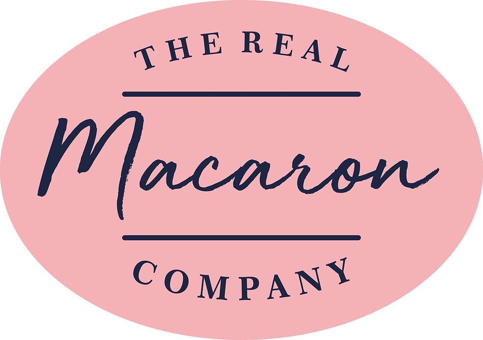 Pink and Navy blue The Real Macaron Company logo