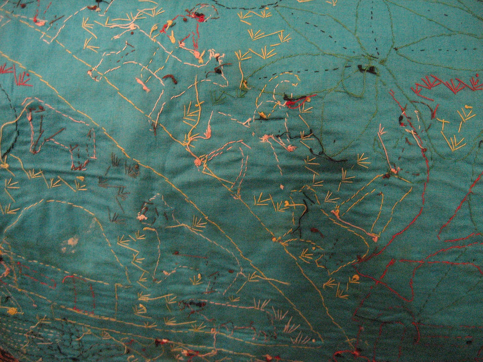 Thumbnail: Quilt Like Scene of Farm, River, Animals