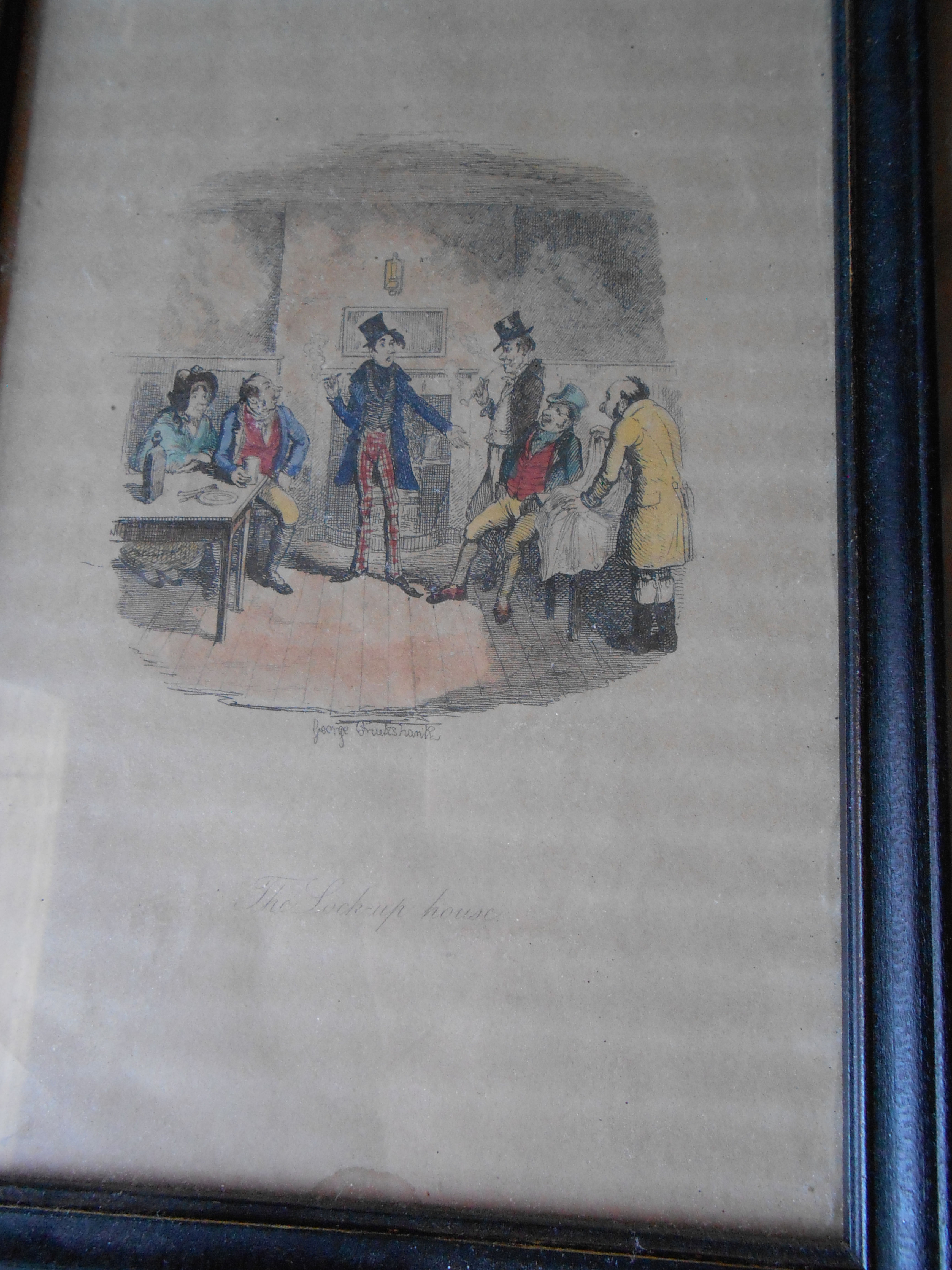 Pair of framed George Cruikshank prints/lithos from Charles Dickens "Boz"