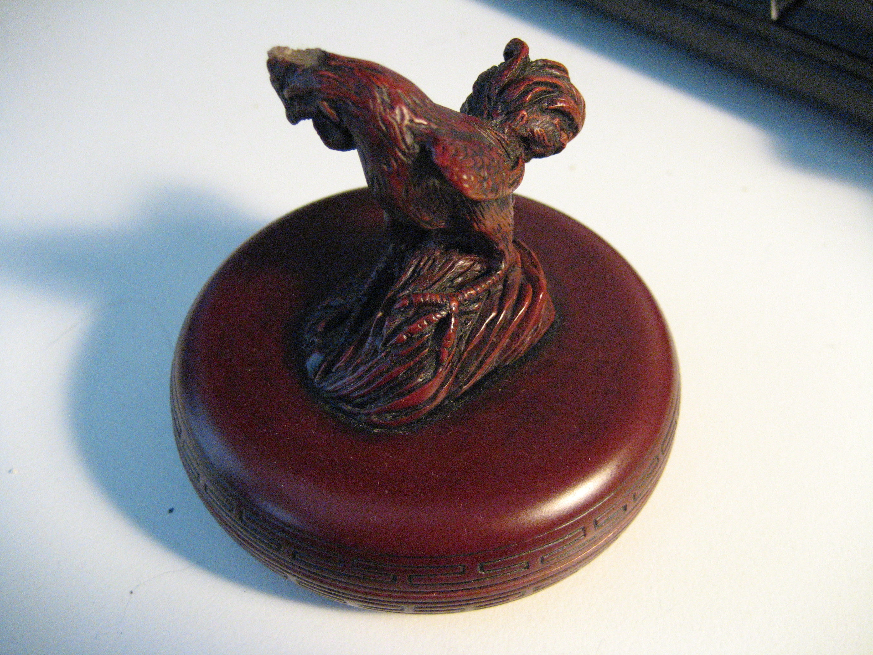 Cool Cinnebar Laquer Box -- with Rooster Top