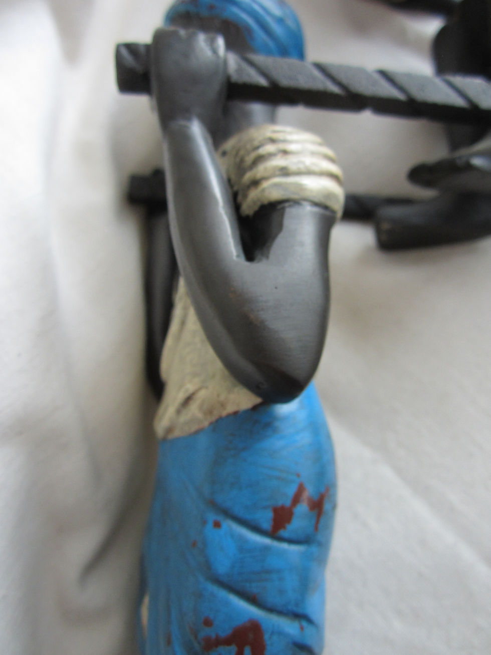 Thumbnail: Large Cold-Painted Bronze Litter, Two Carriers and offering bowl 9" figures