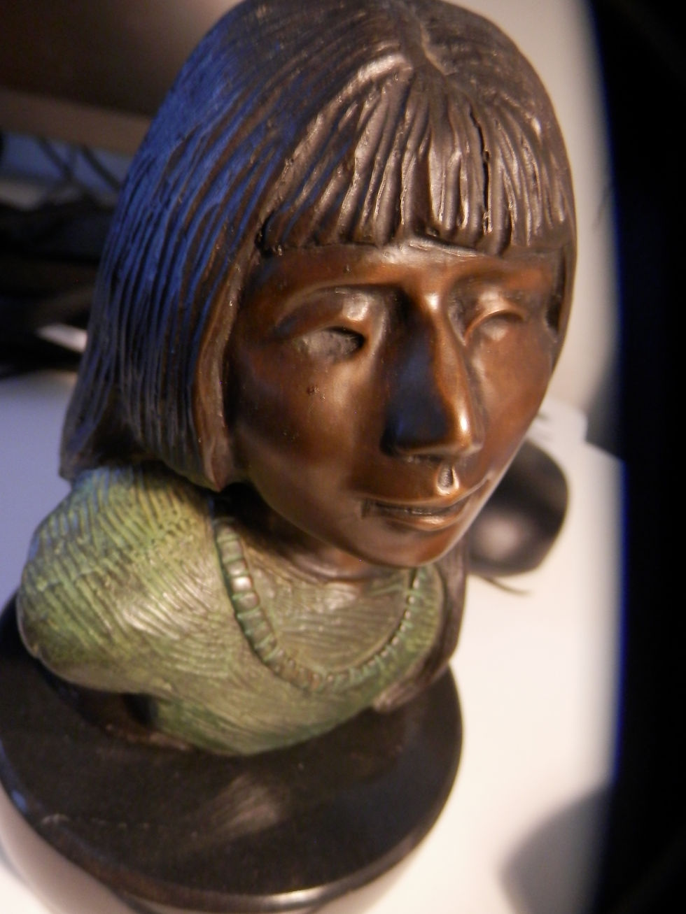 Thumbnail: Native American Sculptor Doug Hyde (1945-) Bronze Native American Woman Bust