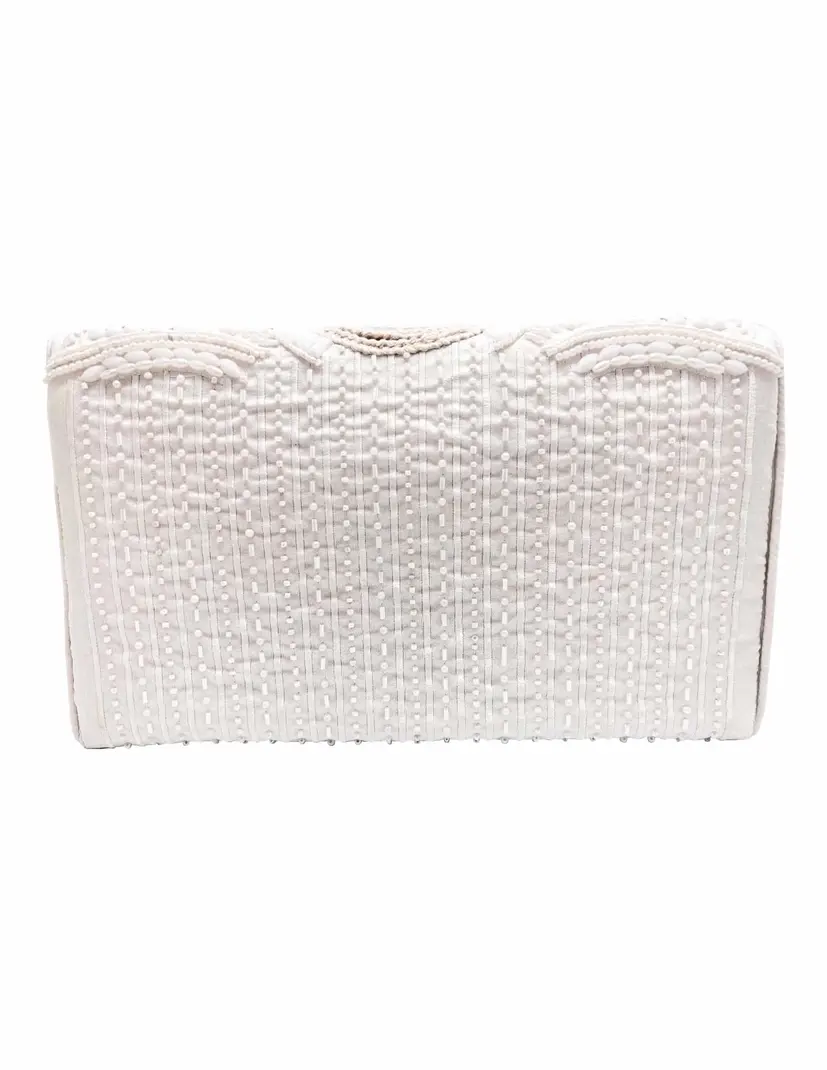Thumbnail: White Beaded Embellished Envelope Clutch
