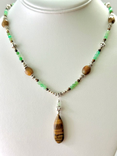Thumbnail: Tigers Eye & Green Chalcedony Handcrafted Gemstone Necklace