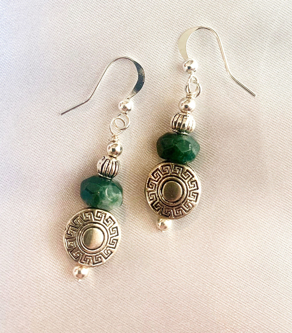 Thumbnail: This handmade gemstone earrings includes Green Jasper and decorative silver plated bead.