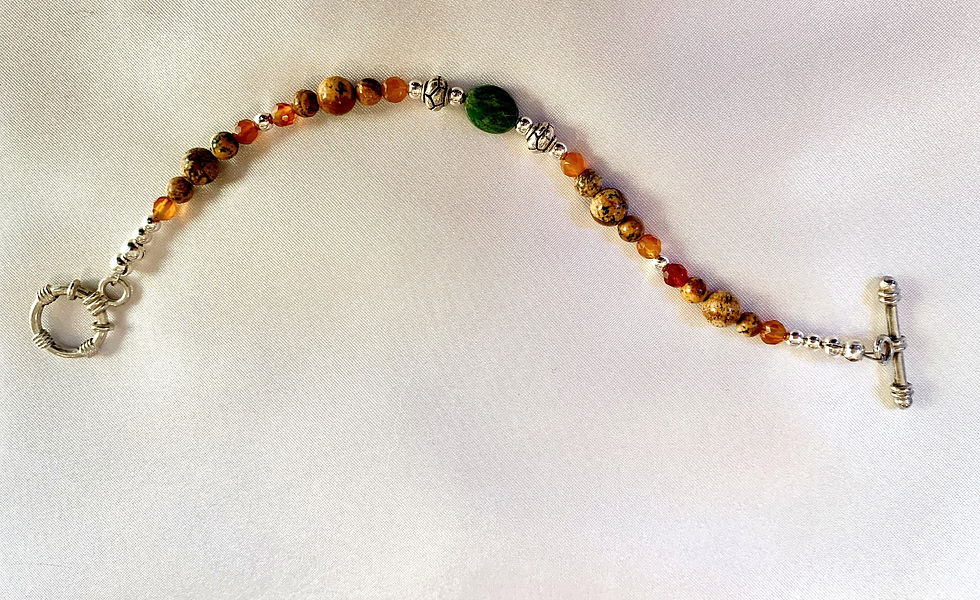 Thumbnail: Grossular Green Garnet, Carnelian Agate & Picture Jasper Gemstone Bracelet