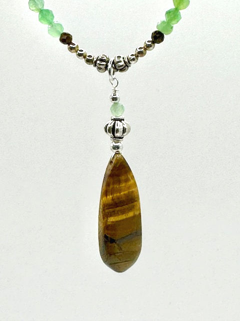 Tigers Eye & Green Chalcedony Handcrafted Gemstone Necklace