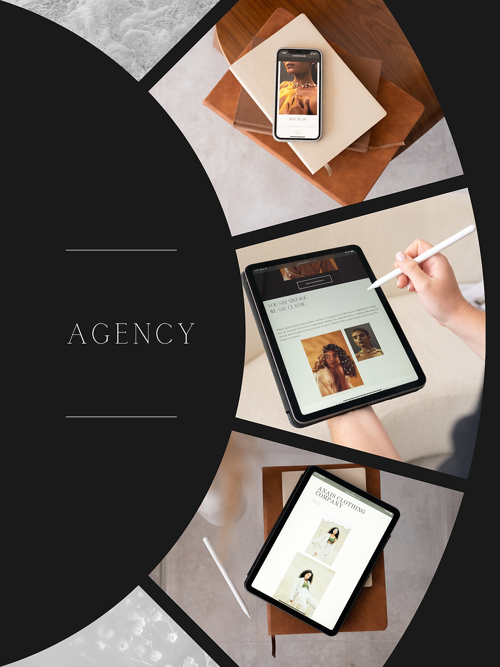 Aesthetic image of woman working with tablets and mobile phone.