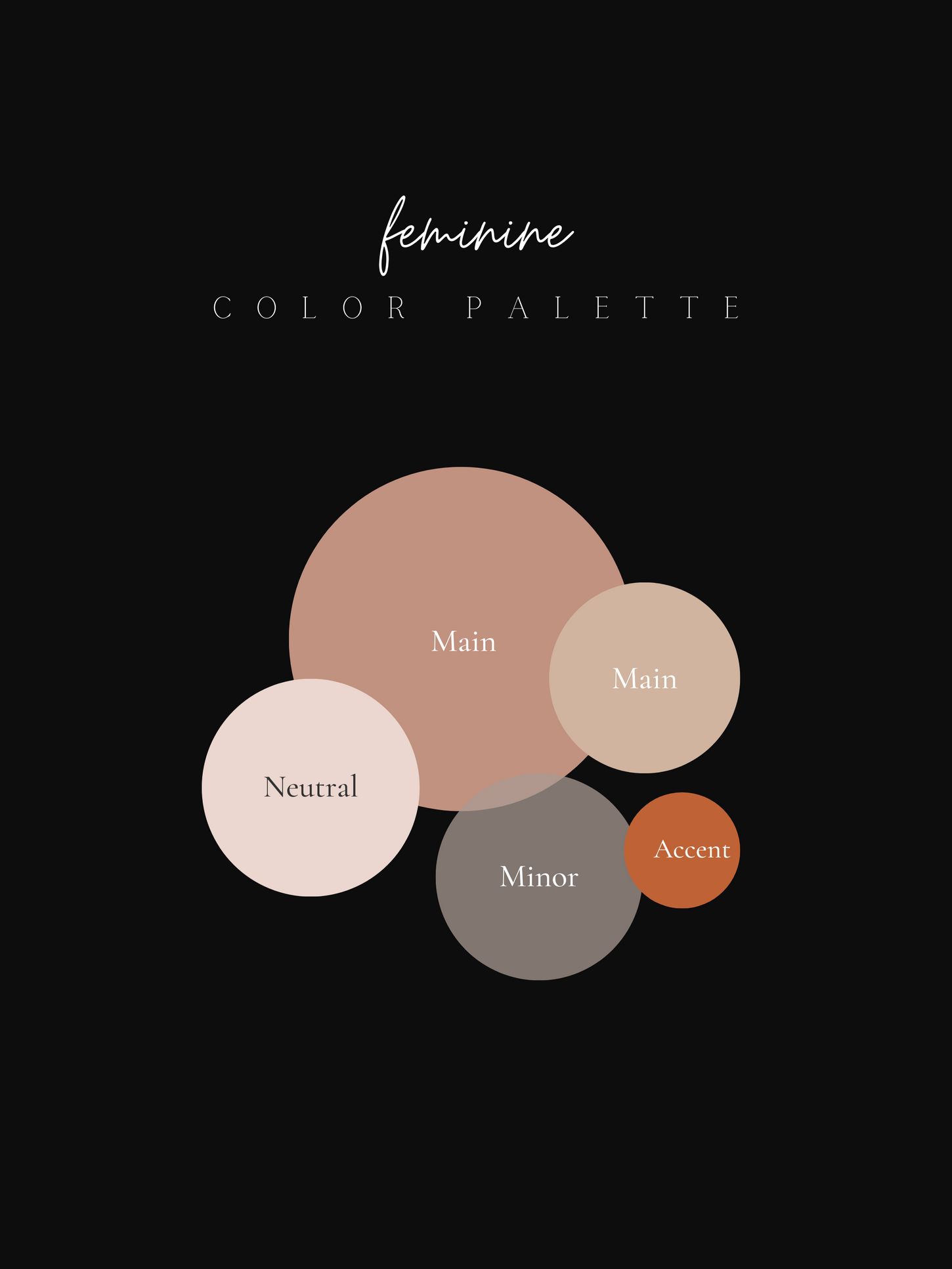 Feminine color palette sample with 5 colored circles