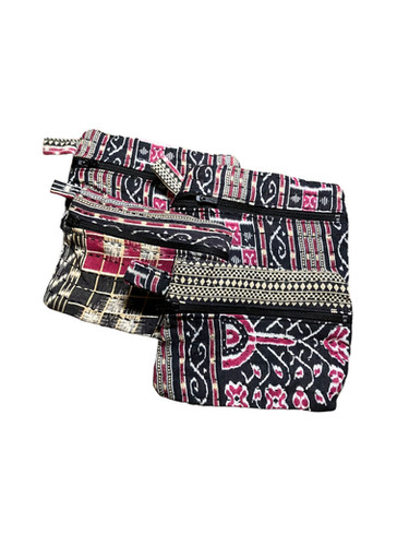 Black - Handcrafted Kantha Embroidery Multipurpose Pouch