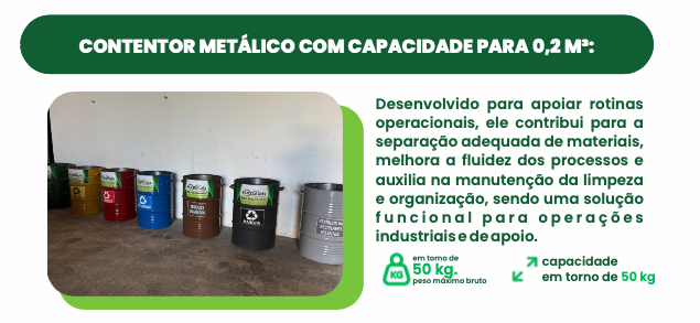 Contentor metálico com capacidade para 0,2 m³