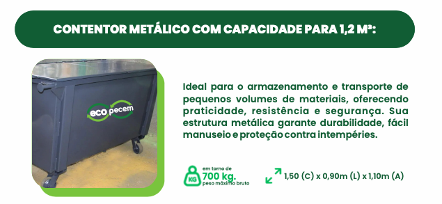 Contentor metálico com capacidade para 1,2 m³