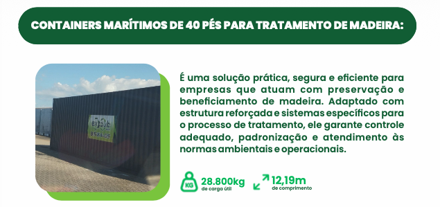 Containers marítimos de 40 pés para tratamento de madeira