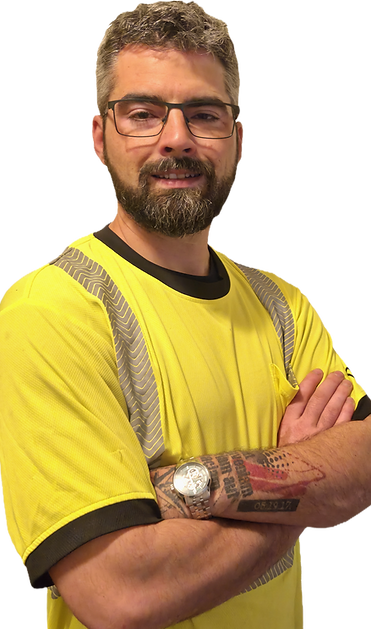 Andrew Davis Dressed in Construction Gear