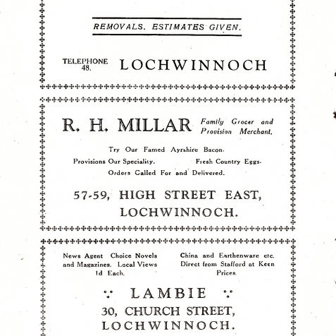 An advert from a 1930's business operating in Lochwinnoch