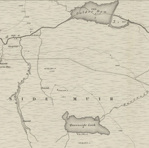 Map showing bother Calder dam and Queenside loch.