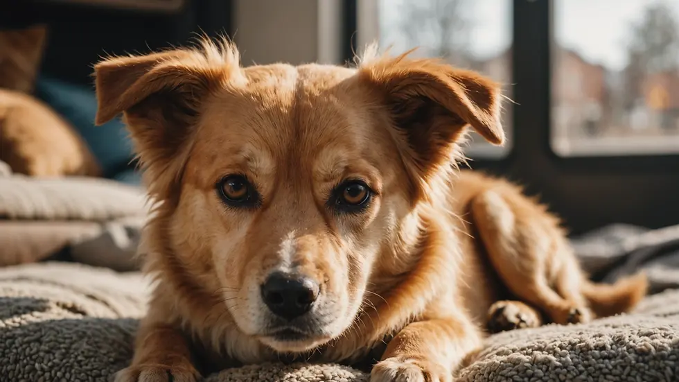 A dog looking content in its safe space