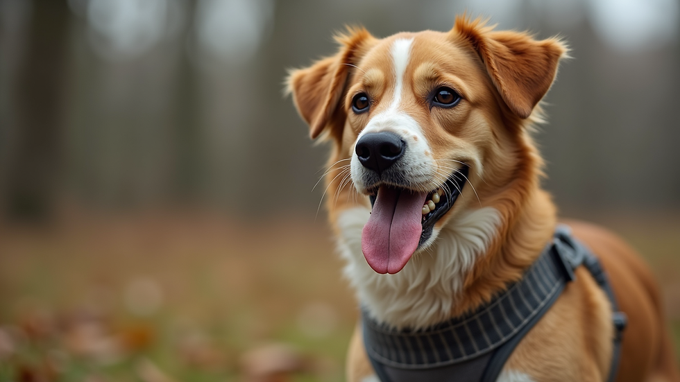 Close-up view of a comfortable dog harness on a medium-sized dog
