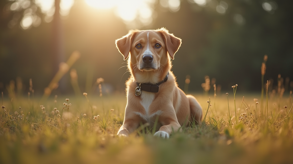Eye-level view of a dog sitting attentively during training