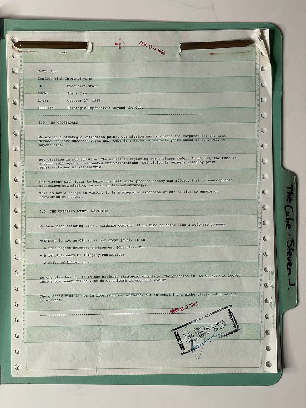 Thumbnail: Steve Jobs Signed 1988 NExt Inc. Memo Autograph Founder CEO