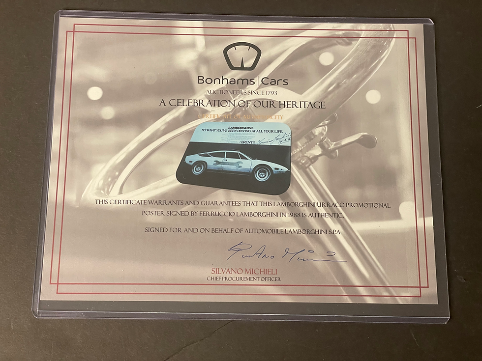 Thumbnail: Ferruccio Lamborghini Signed 1988 Urraco Poster Autograph Automobilia Formula 1