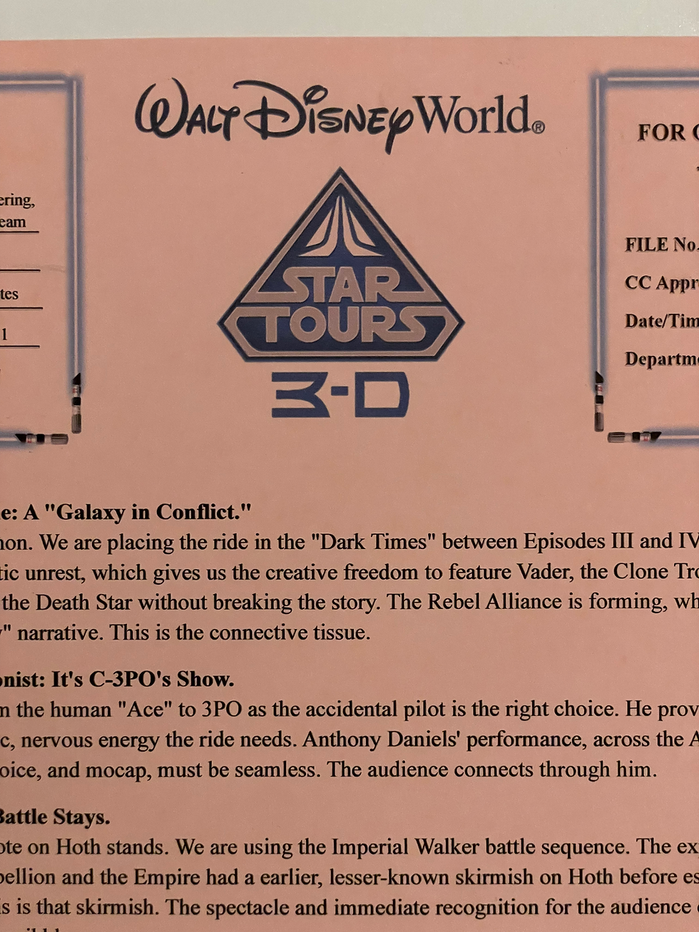 Thumbnail: George Lucas Signed Pre-Opening Memo Star Tours - Walt Disney Imagineering, 2011