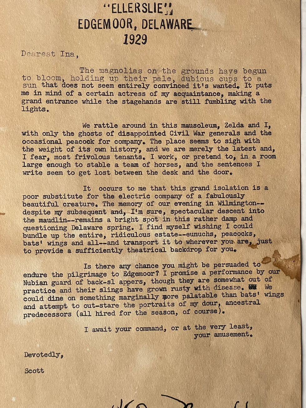 Thumbnail: F. Scott Fitzgerald (1929) Signed Letter to Ina Claire Great Gatsby Americana