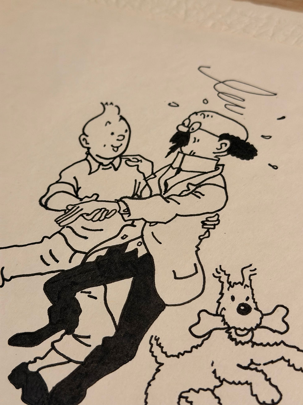 Thumbnail: Hergé - Original Signed Drawing of Tintin and Snowy Dancing Autograph Remi