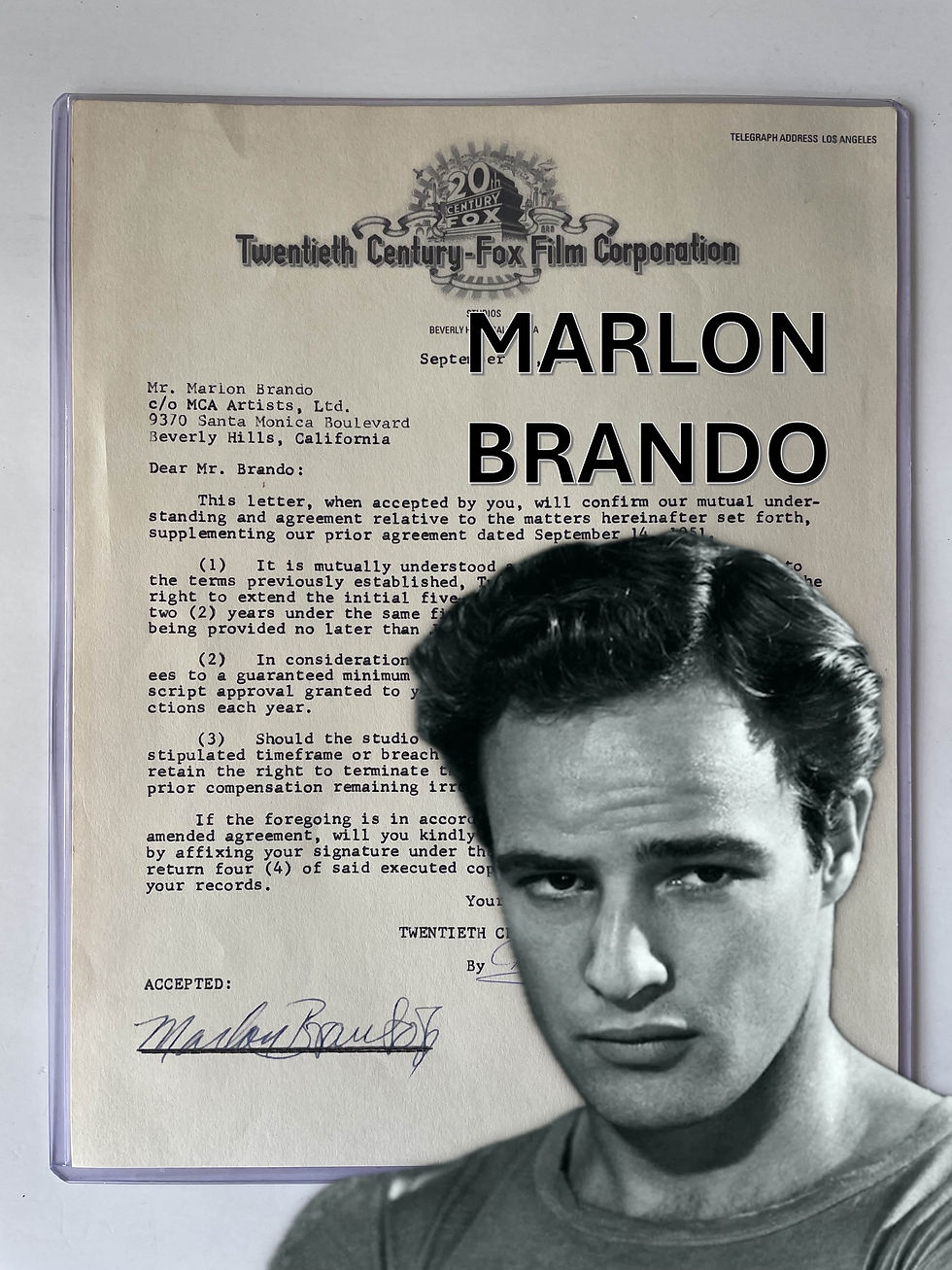 Marlon Brando Signed 1951 Twentieth Century Fox Agreement