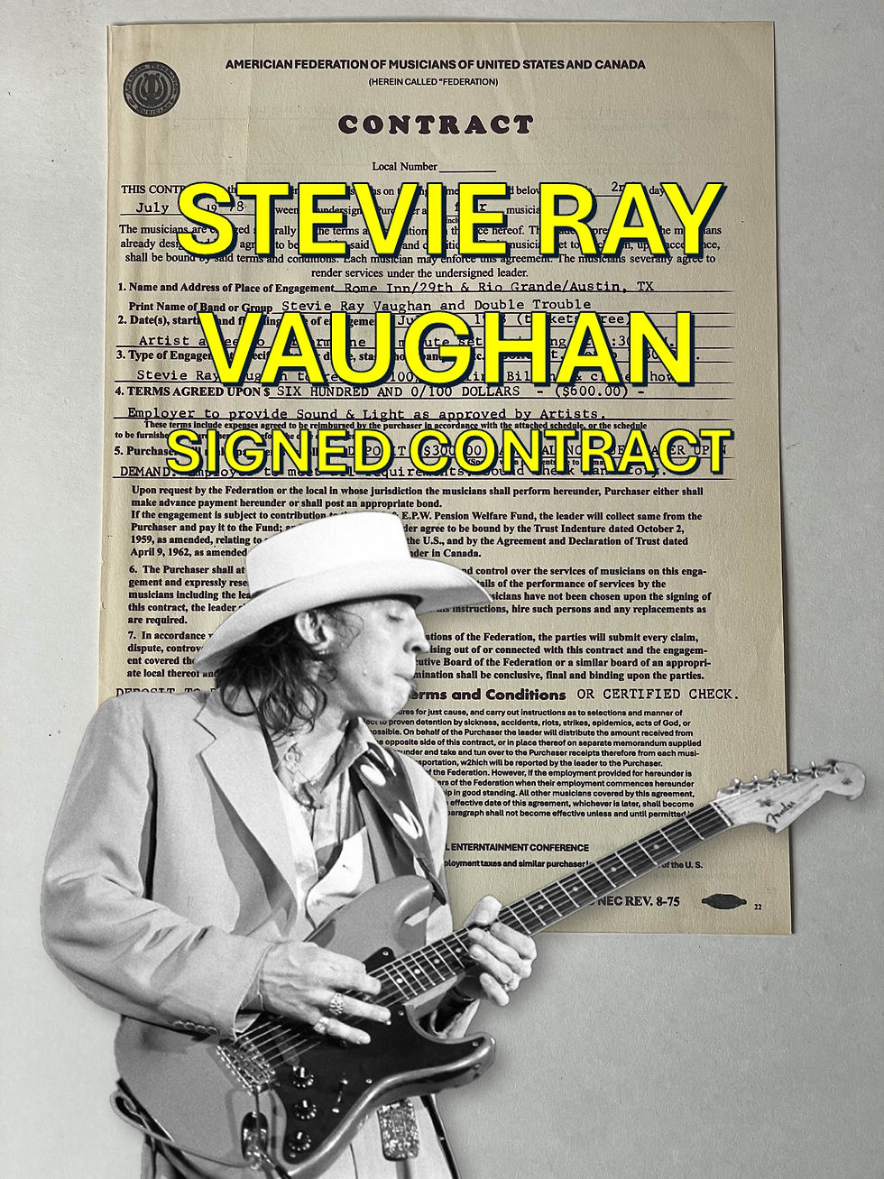 Stevie Ray Vaughan Signed 1978 Gig Contract Double Trouble Texas Rock