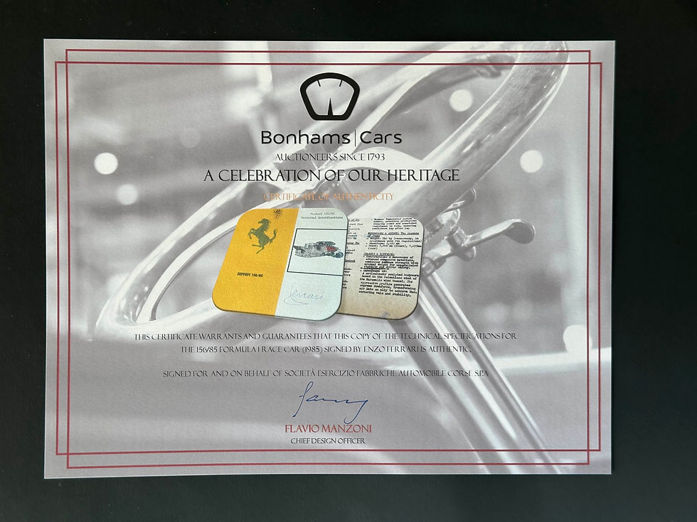 Thumbnail: Enzo Ferrari Signed 1985 Technical Specifications 156/85 Formula One Rac