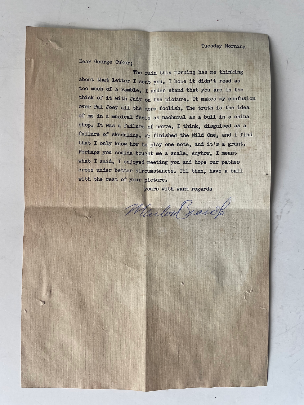 Thumbnail: Marlon Brando Signed Letter 1953 Autograph Typewritten Envelope Americana