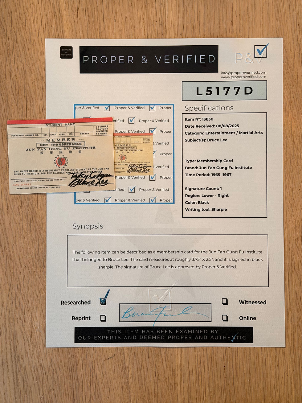 Thumbnail: Bruce Lee Original Signed Membership Card Circa 1965 Autograph