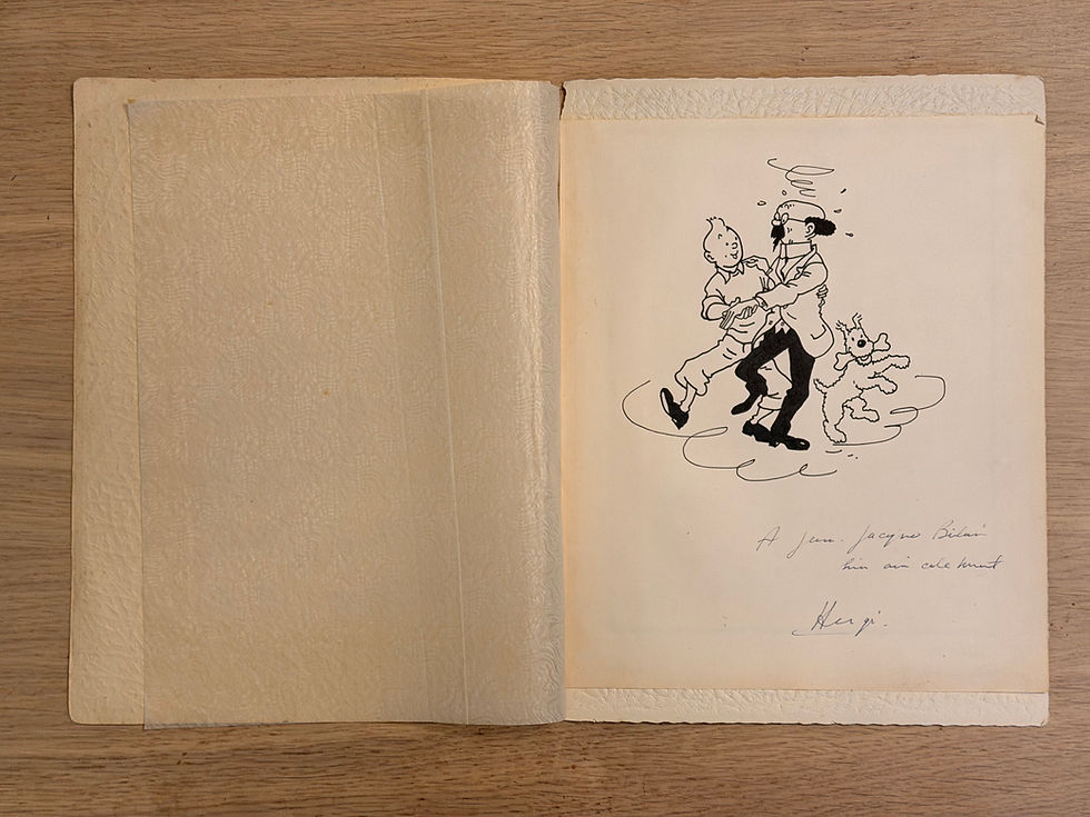 Thumbnail: Hergé - Original Signed Drawing of Tintin and Snowy Dancing Autograph Remi