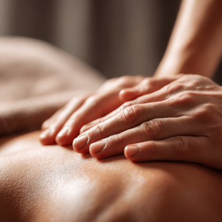 Ruce při relaxační masáži zad – wellness focení Brno