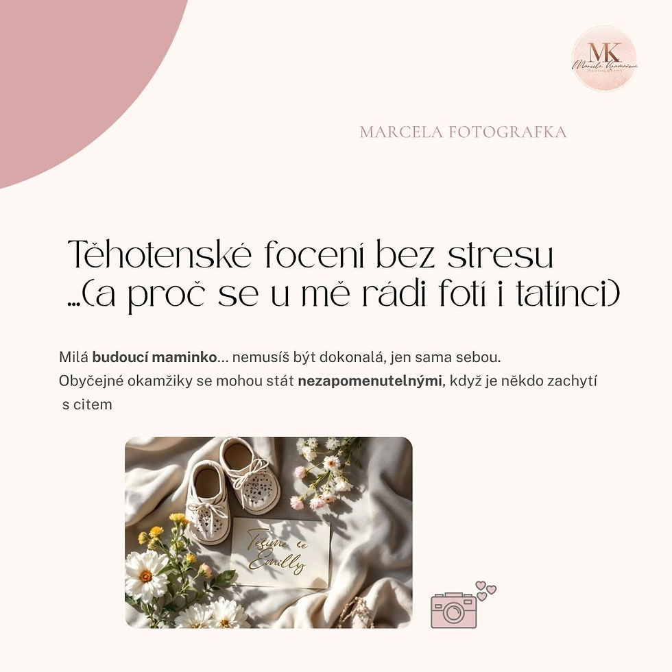 Tehotenske foceni bez stresu, text and picture with shoes and flowers, Fotoateliér Brno – Marcela Kramářová.