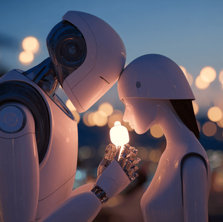 Dva roboti v objetí – romantické párové focení s AI prvkem, Brno