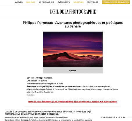Parution dans le magazine 'L'ŒIL DE LA PHOTOGRAPHIE