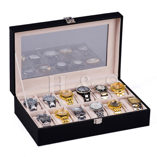 Glass Lid Watch Box 12 Watches HSUK