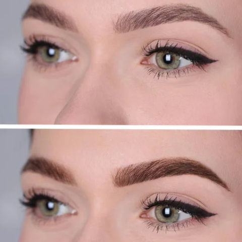 Coloration des sourcils à St Prex : femme au regard intense, sourcils nets et structurés, institut beauté Suisse.