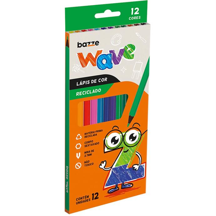 Lápis de Cor Sextavado Bazze Wave Reciclado 12 Cores - Summit
