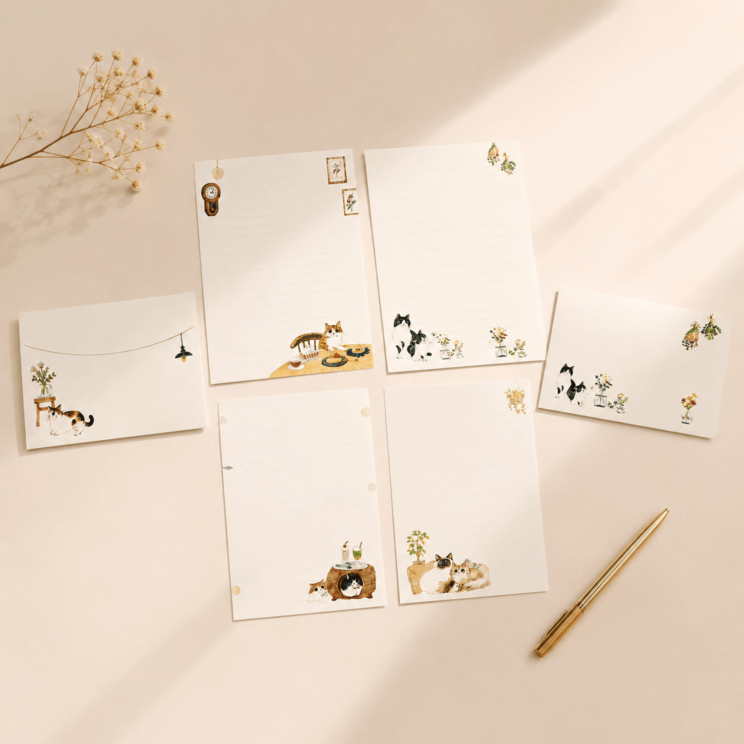 Kit 6 Papéis de Carta & 3 Envelopes Gato – UNISO – UND