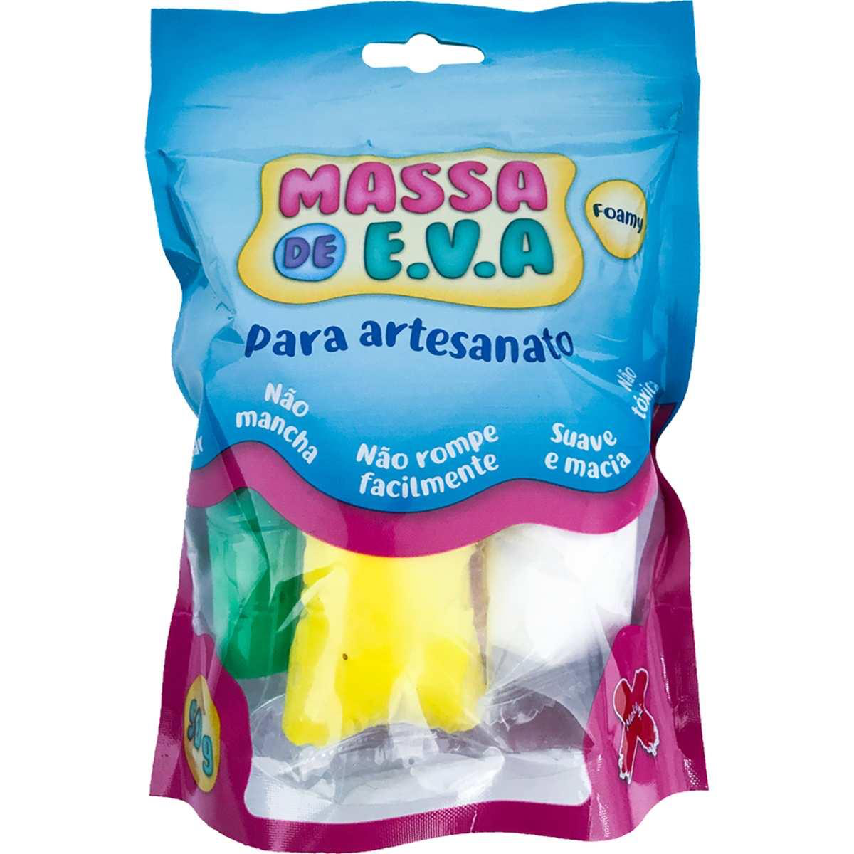 Massa de EVA 50 g 5 Cores Branca, Vermelha, Azul, Verde e Amarela (Sortido) - Ma