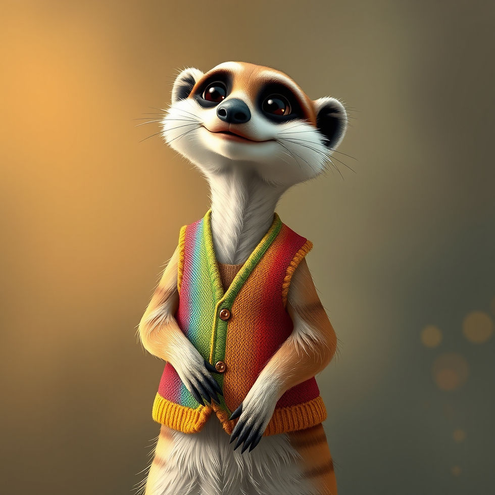 Meerkat in a rainbow waistcoat.jpg