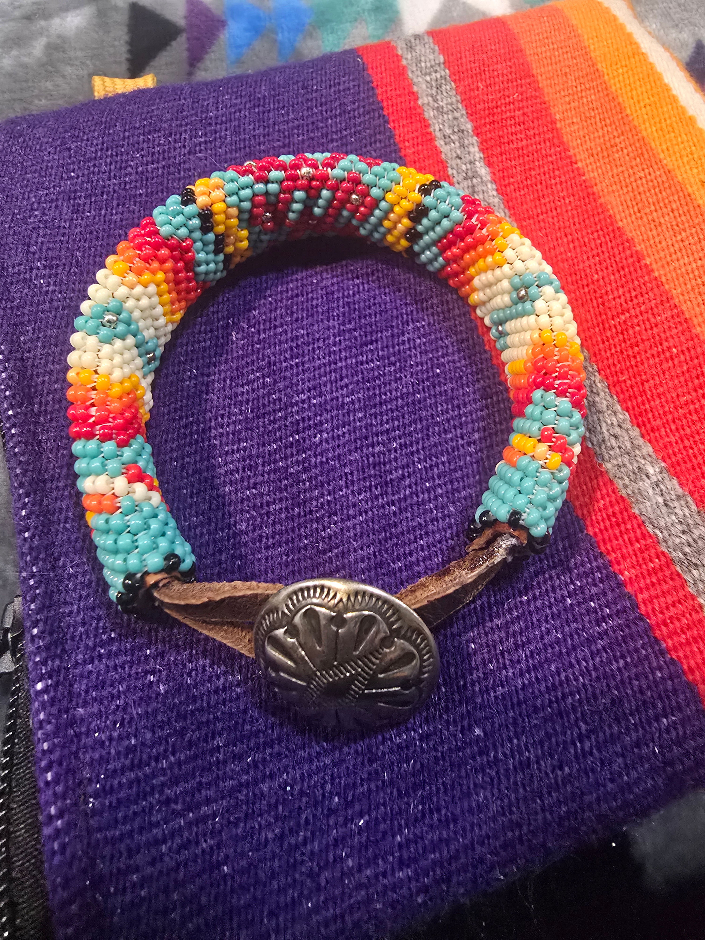 Osage made beaded peyote stitch bracelet.