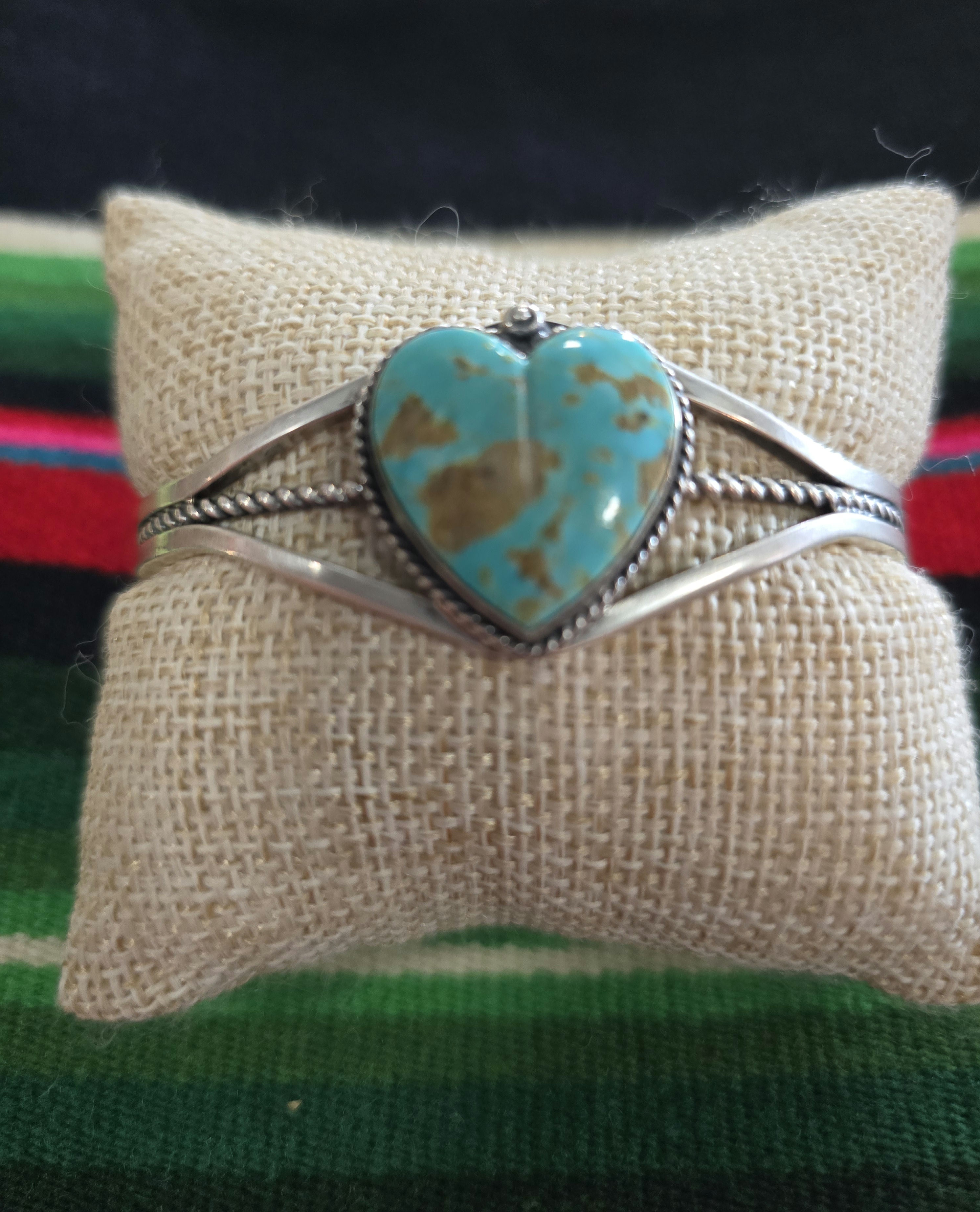 Turquoise heart bracelet. Artist Elle Curley Jackson. Navajo.