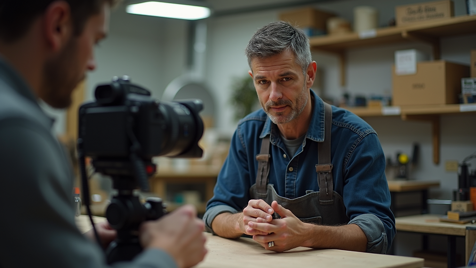 Close-up view of a camera filming a local craftsman at work